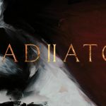 Affiche peinte de Gladiator II avec le titre en lettres dorées sur un fond rouge et noir abstrait.